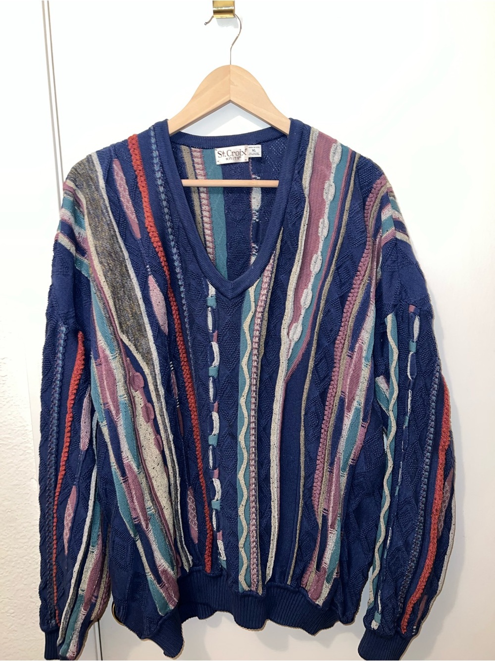 St. Croix V-Neck Multi-Color Patterned Men's Sweater